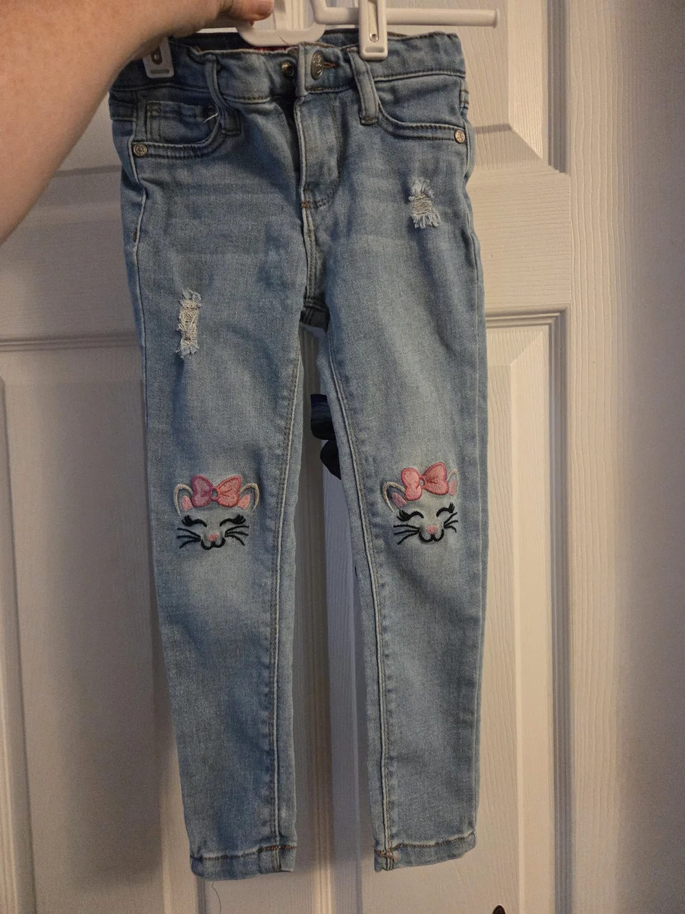 Beautees Light Blue Denim Jeans with Pink Bow Cat Patches 4 4t